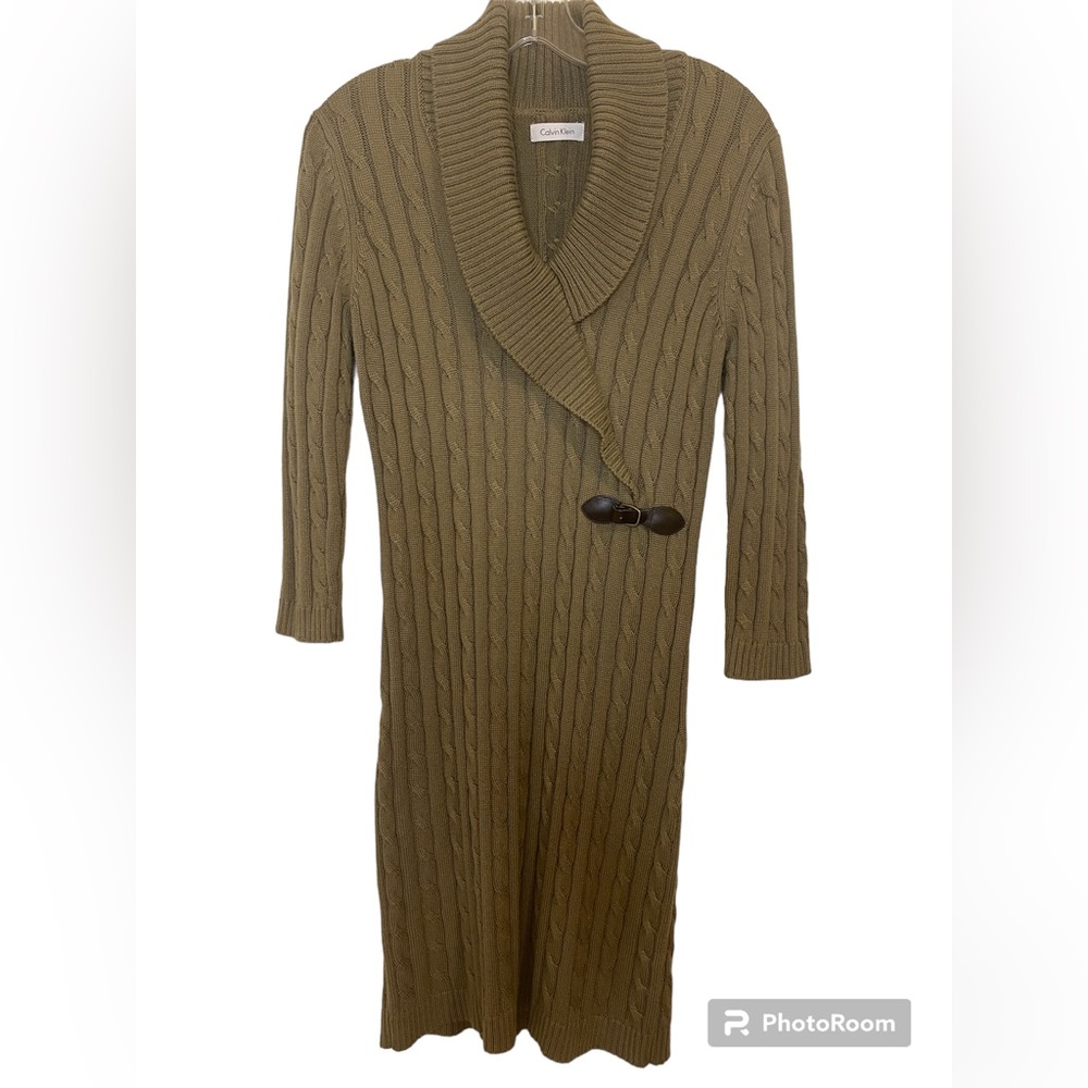 Calvin Klein Army Green cable knit sweater dress Size S